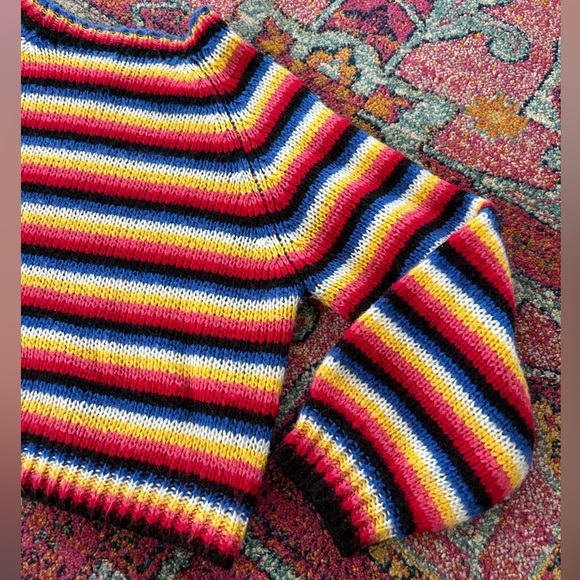 🔥Golden Days Paris | Women’s rainbow tripped balloon sleeve pullover sweater, OS - Picture 3 of 16